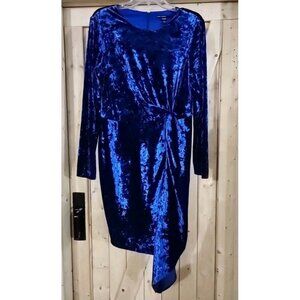 Maggy London Cobalt Blue Crushed Velvet Party dress Faux Wrap,back Zip Stunning